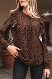Leopard Ruffled Puff Sleeve Blouse
