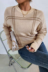 Khaki Plaid Drop Shoulder Sweater