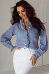 Denim Ruffled Long Sleeve Blouse