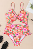 Floral Ruffle Trim Knot Detail One Piece Swimsuit