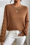 Pearled Drop Shoulder Round Neck Sweater