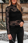 Floral Mesh Lace Mock Neck Top