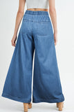 Mineral Wash Button Wide Leg Jeans