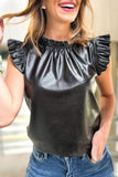 Leather Frilly Ruffle Trim Blouse