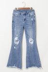 High Rise Distressed Hem Flared Jeans