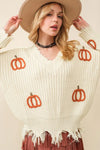 Cable Knit Pumpkin Distressed Hem Sweater