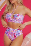 Floral Halter Neck High Waist Bikini