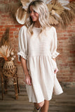 White Ruffled Puff Sleeve Dress