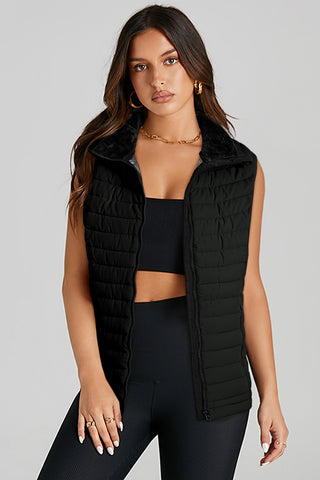 Plush Collared Quilted Puffer Vest