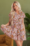 Pink Floral Puff Sleeve Shirred Dress