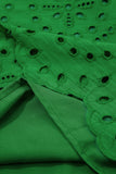 Green Solid Color Eyelet Embroidered T Shirt Mini Dress