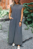 Striped Button Front Wide Leg Jumpsuit