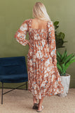 Brown Floral Square Neck Maxi Dress