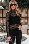Floral Mesh Lace Mock Neck Top