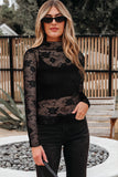 Floral Mesh Lace Mock Neck Top