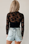 Floral Mesh Lace Mock Neck Top