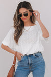 Eyelet Pattern Boat Neck Casual Top