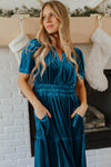 Prussian Blue Velvet Tiered Maxi Dress