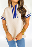Beige Striped Quarter Zipper Top