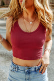 Red Sleeveless Ribbed Knit Crop Top