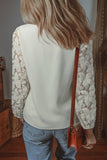 V Neckline Lace Lantern Sleeve Blouse