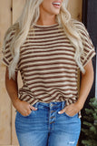 Stripe Side Slits Crew Neck Top
