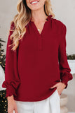 Burgundy Shirred Cuff Long Sleeve Blouse