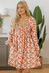 Floral V Neck Bubble Sleeve Babydoll Dress