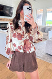 Floral Button Down Poet Sleeve Blouse