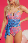 Geometric Hollow Out Knot Waist One Piece Swimsuit