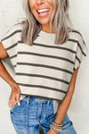 Brown Stripe Crewneck Sweater Top