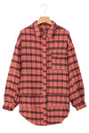 Red Plaid Distressed Hem Button Up