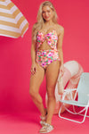 Floral Ruffle Trim Knot Detail One Piece Swimsuit