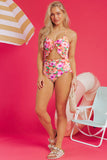 Floral Ruffle Trim Knot Detail One Piece Swimsuit