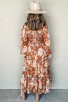 Brown Floral Square Neck Maxi Dress