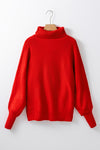 Red Merry Letter Embroidered High Neck Sweater