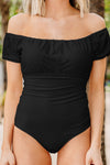 Black Short Sleeve One Piece Swimsuit