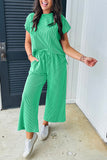 Green Corded Knit Short Sleeve & Wide Leg Pants Set