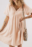 Beige Boho Embroidered V Neck Dress