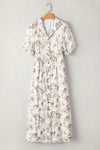 Floral Puff Sleeve Button Front Maxi Dress