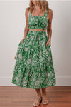 Floral Shirred Crop Top & High Waist Midi Skirt Set