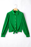 Emerald Green Balloon Sleeve Front Tie Blouse