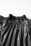 Leather Frilly Ruffle Trim Blouse