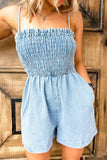 Denim Spaghetti Strap Smocked Romper