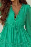 Kelli Green Frilly Puff Sleeve Dress