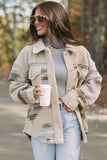 Khaki Western Aztec Print Sherpa Jacket