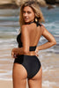 Black Mesh Edged Halter V Neck Push Up Bikini