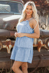 Spaghetti Strap Ruffle Hem Denim Dress