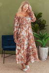 Brown Floral Square Neck Maxi Dress