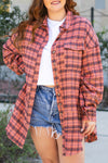 Red Plaid Distressed Hem Button Up